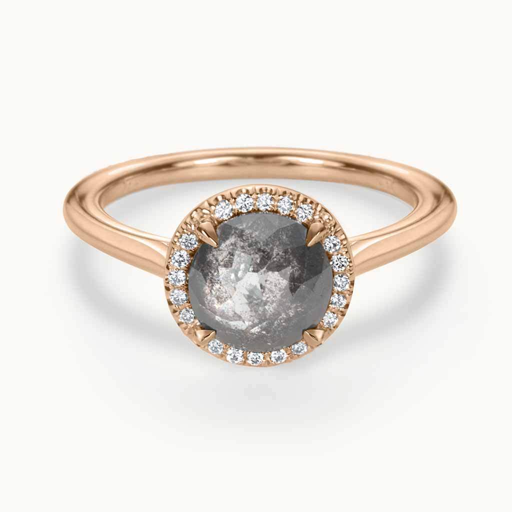 Rose Gold Rose Cut Diamond Ring with White Halo turnsmith