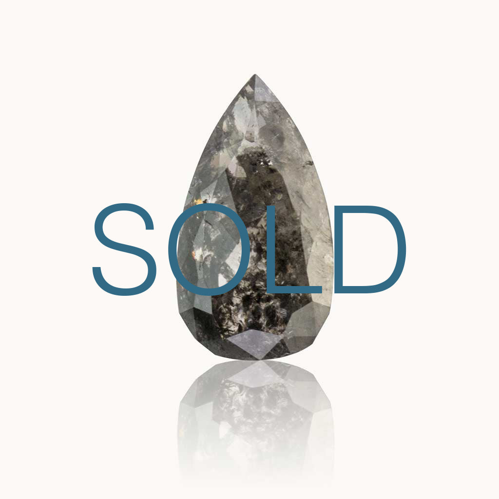 SOLD 1.66 ct. Grey Salt and Pepper Pear Diamond